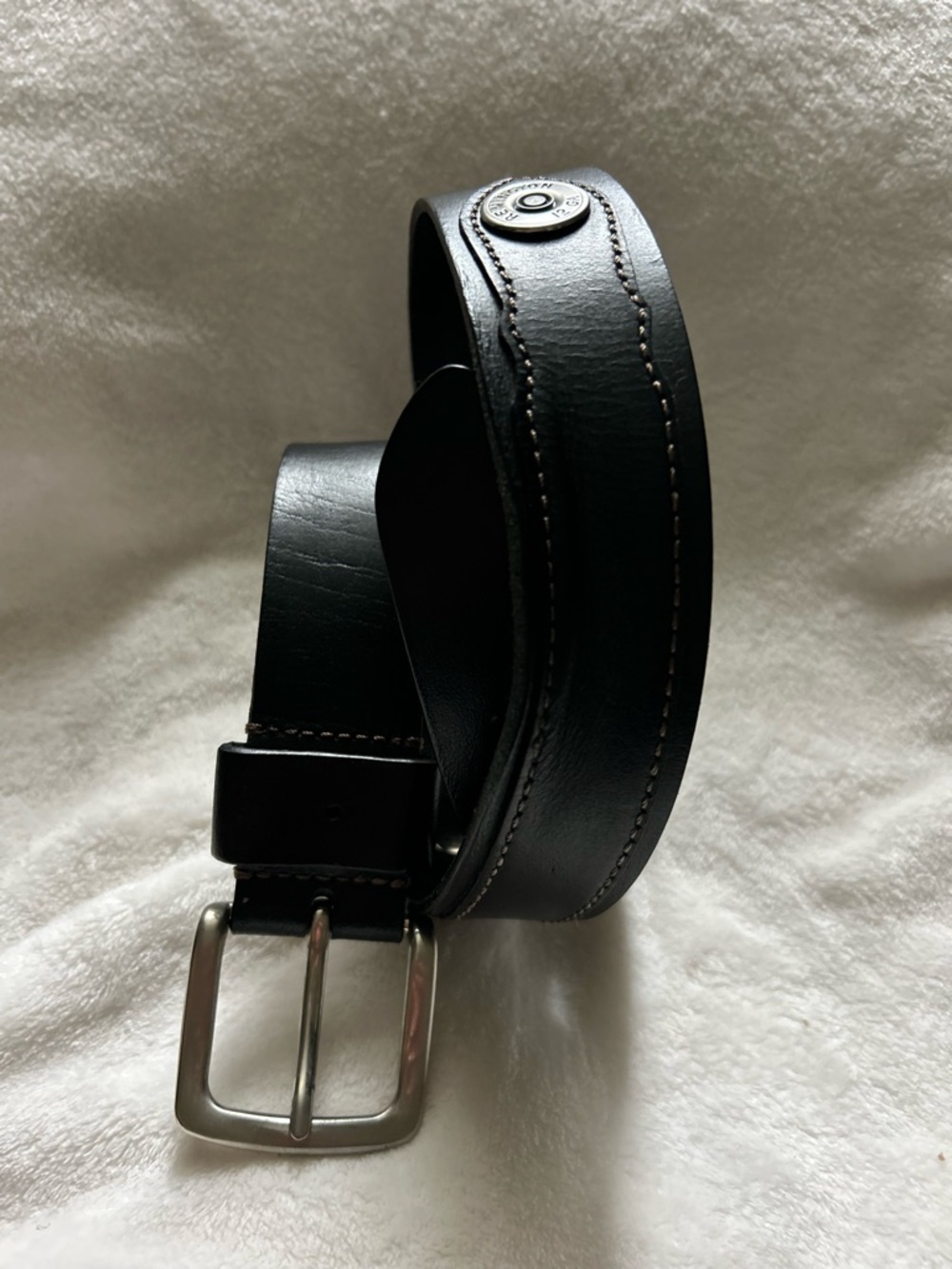 Remington 12 Gauge Shotgun Shell Black Leather Mens Belt Size 34